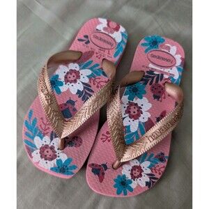 Havaianas Girls Size 27-28 / 11-12C Flores Pink Flower Flip Flops Sandals
